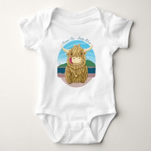 Scottish Highland Cow With Ocean Salty Hair Baby Bodysuit