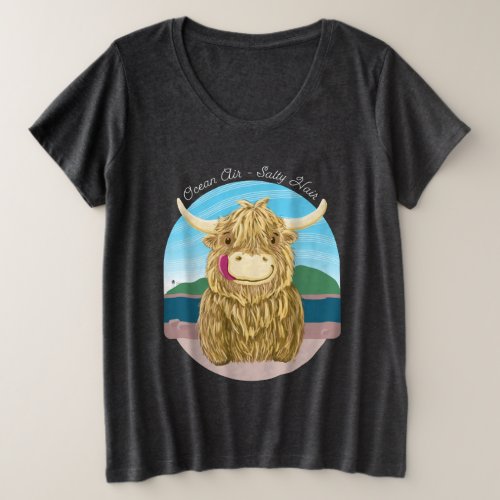 Scottish Highland Cow With Ocean Salty Hair Plus Size T_Shirt