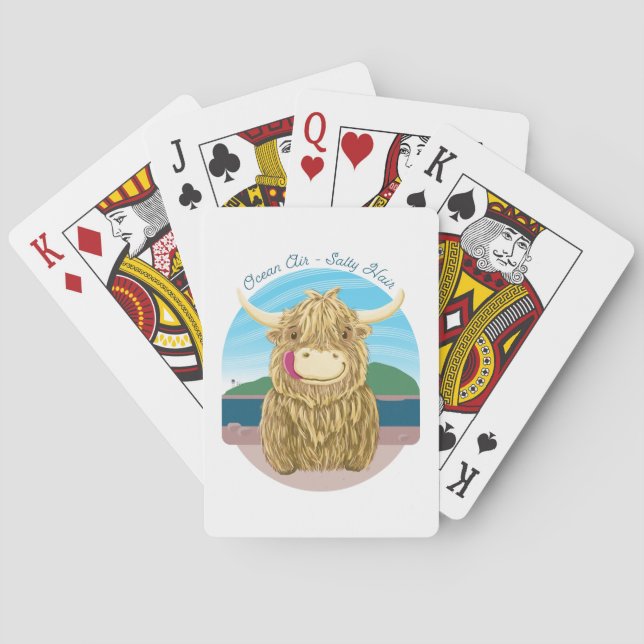 Scottish Highland Cow With Ocean Salty Hair Poker Cards (Back)