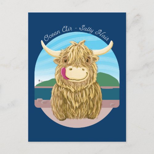 Scottish Highland Cow With Ocean Salty Hair Postcard