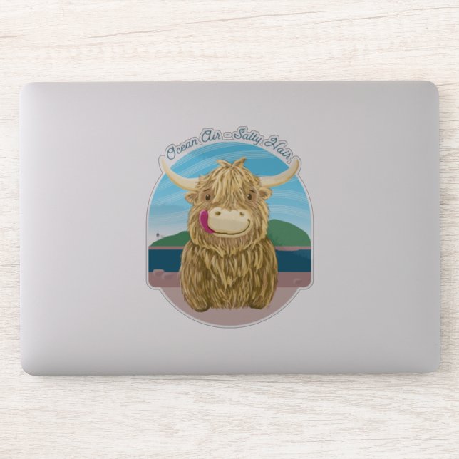 Scottish Highland Cow With Ocean Salty Hair Sticker (Computer)