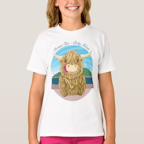 Scottish Highland Cow With Ocean Salty Hair T_Shirt