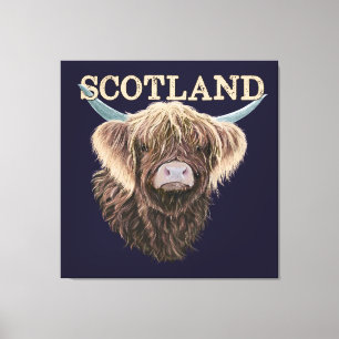 Scottish Highland Cow With Scotland Slogan Canvas Print