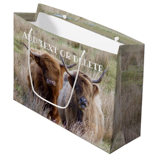 Scottish Highland Cows Large Gift Bag (Front Angled)