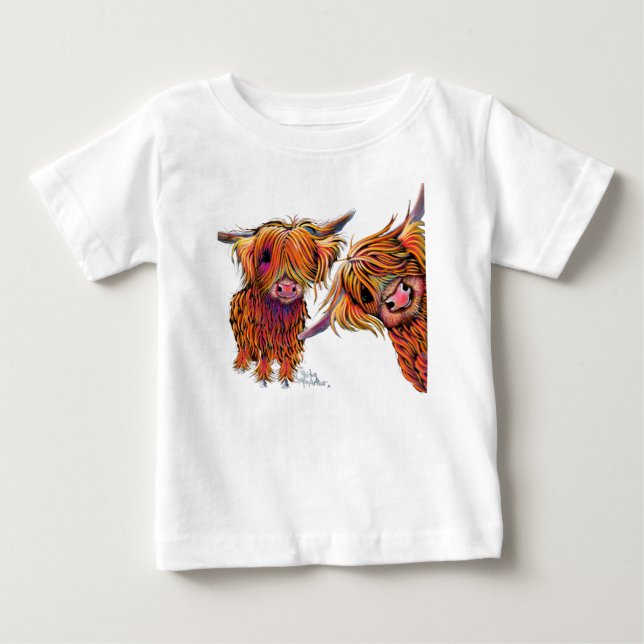 Scottish Highland Cows ‘ LoLLY & PoP ‘ Baby T-Shirt (Front)