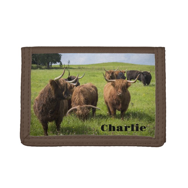 Scottish Highland Cows on Pasture Trifold Wallet (Front)