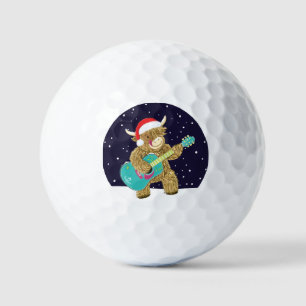 Scottish Highland Cows Plays A Christmas Guitar  Golf Balls