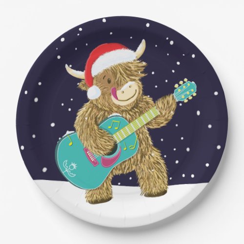 Scottish Highland Cows Plays A Christmas Guitar  Paper Plates
