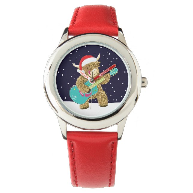 Scottish Highland Cows Plays A Christmas Guitar  Watch (Front)