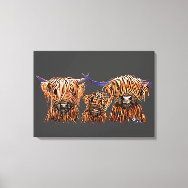 Scottish Highland Cows ' The Tangerines on Gray ' Canvas Print (Front)