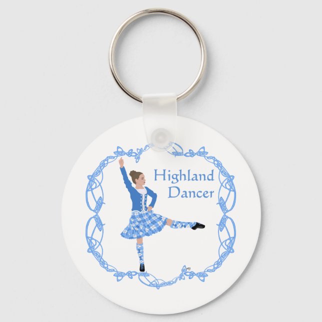 Scottish Highland Dancer Celtic Knotwork Blue Keychain (Front)