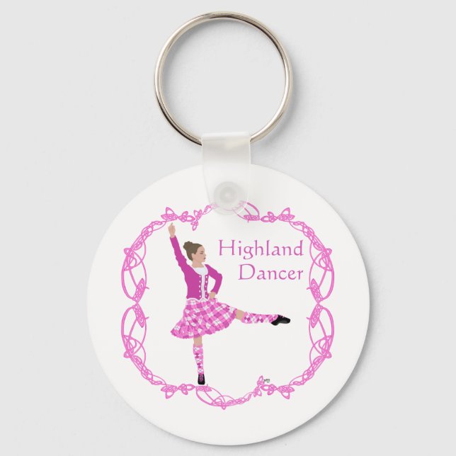 Scottish Highland Dancer Celtic Knotwork Pink Keychain (Front)
