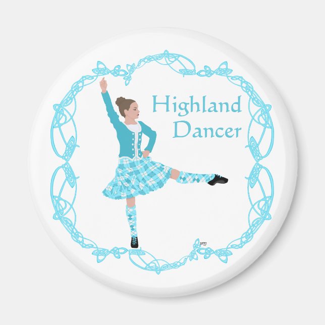 Scottish Highland Dancer Celtic Knotwork Turquoise Magnet (Front)