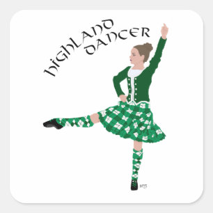 Scottish Highland Dancer - Green Square Sticker