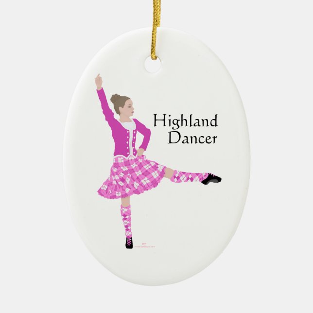 Scottish Highland Dancer Pink Ceramic Ornament (Front)