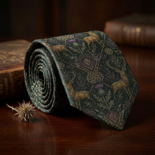 Scottish Highland Deer and Celtic Knot Neck Tie