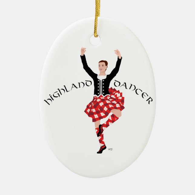 Scottish Highland Fling - Red Plaid Ceramic Ornament (Front)