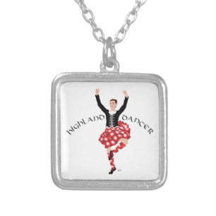 Scottish Highland Fling - Red Plaid Silver Plated Necklace