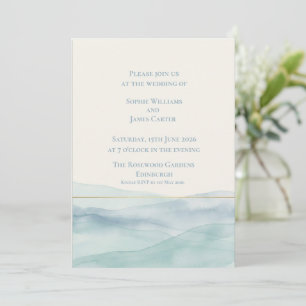 Scottish Highland Loch Blue Watercolour Wedding Invitation
