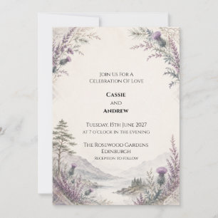 Scottish Highland Loch Thistle Heather Wedding Invitation