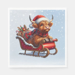 Scottish highland Santa cow in sled Napkins