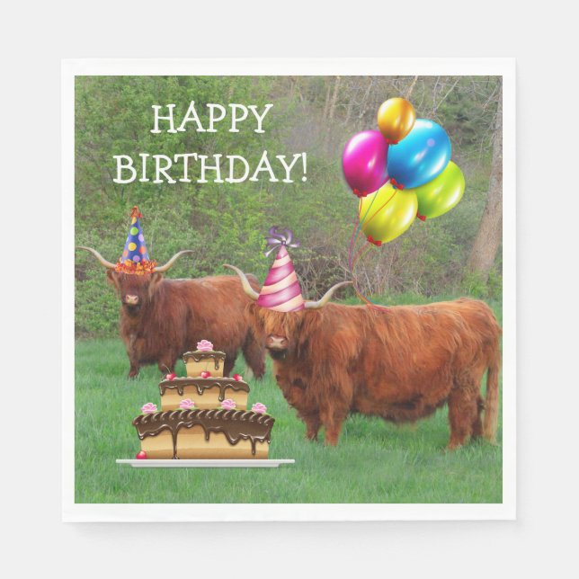 Scottish Highland Steer Birthday Paper Napkin (Front)