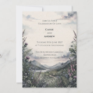 Scottish Highland Wildflower Watercolor Wedding Invitation