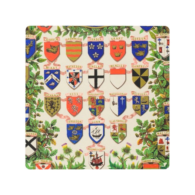Scottish Highlander Clan Coat Of Arms Shields Metal Print (Front)