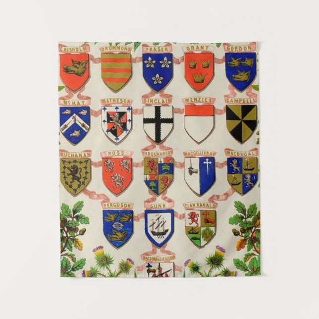 Scottish Highlander Clan Coat Of Arms Shields Tapestry (Front)