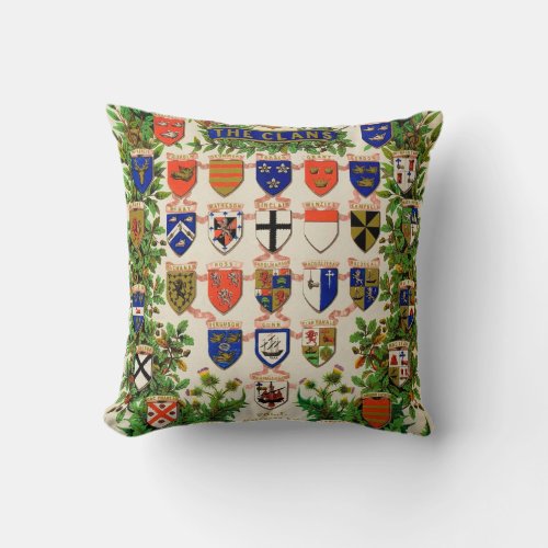 Scottish Highlander Clan Coat Of Arms Shields Throw Pillow