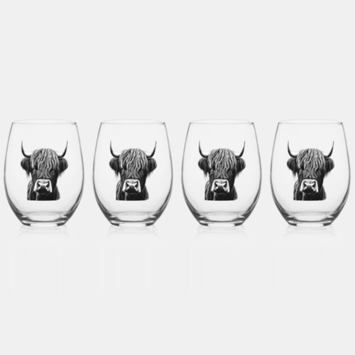 Scottish Highlander Cow Stemless Wine Glasses