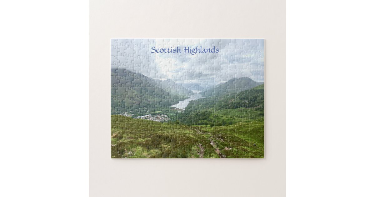 Scottish Highlands loch and green mountain valley Jigsaw Puzzle Zazzle