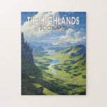 Scottish Highlands Scotland Travel Art Vintage Jigsaw Puzzle<br><div class="desc">Scottish Highlands in a vector art style. The Scottish Highlands are a mountainous region encompassing northwest Scotland.</div>