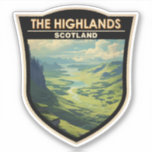 Scottish Highlands Scotland Travel Art Vintage Sticker<br><div class="desc">Scottish Highlands in a vector art style. The Scottish Highlands are a mountainous region encompassing northwest Scotland.</div>