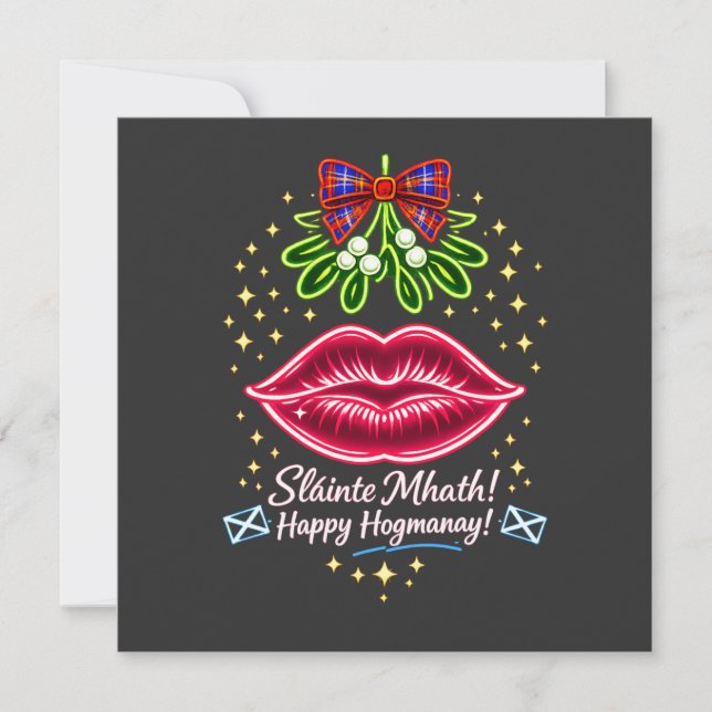 Scottish Hogmanay Mistletoe Neon Tartan Gift Invitation (Front)