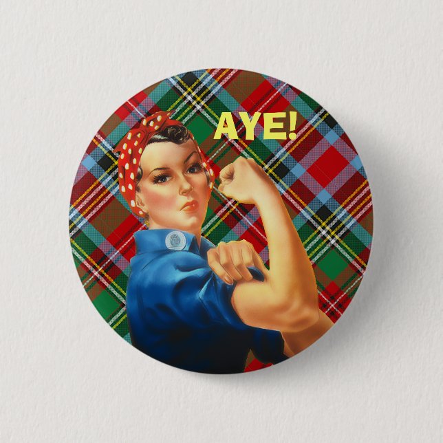 Scottish Independence Tartan Rosie Aye Badge Pinback Button (Front)