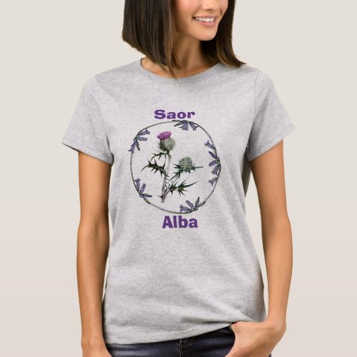 Scottish Independence Thistle Bluebell Flowers T_Shirt