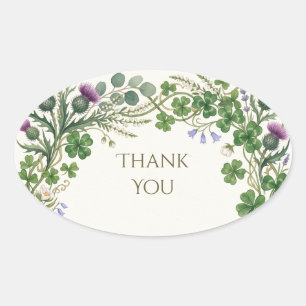 Scottish Irish Shamrock Thistle Thank You Sticker