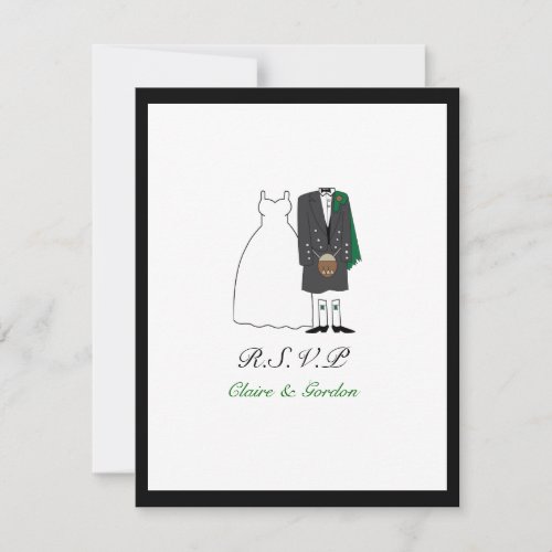 Scottish Kilt Bride &amp; Groom Wedding RSVP -green