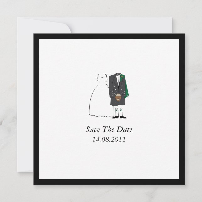 Scottish Kilt Bride & Groom Wedding Save the Date (Front)