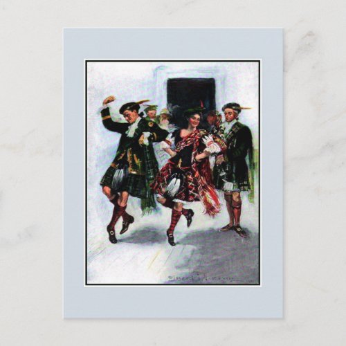 Scottish kilt dance book illustration postcard