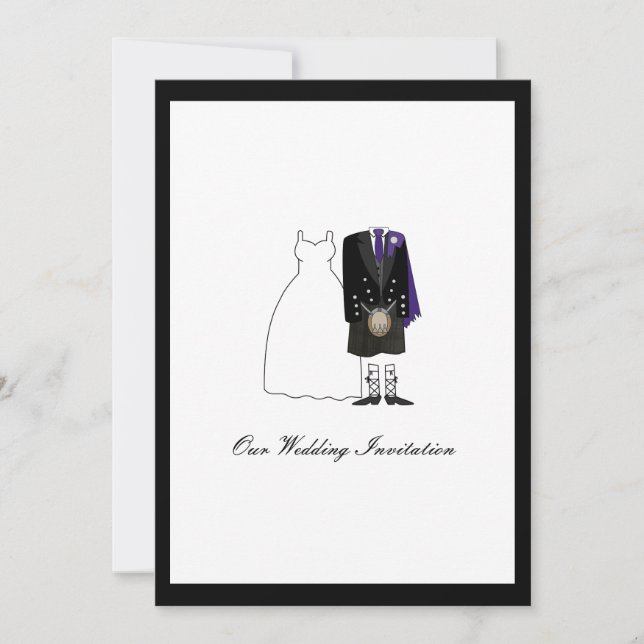 Scottish Kilt Wedding Invitation - Purple (Front)