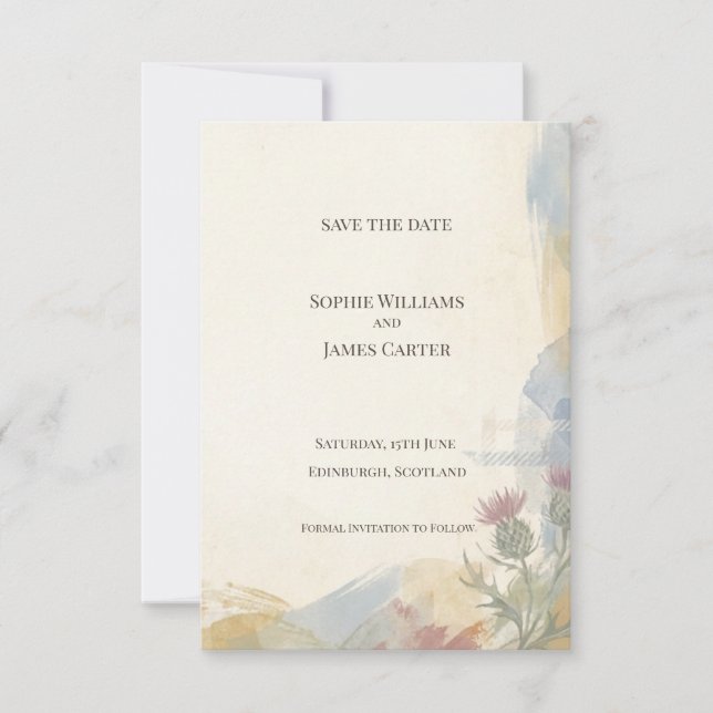 Scottish Landscape Thistle Save the Date Card (Front)