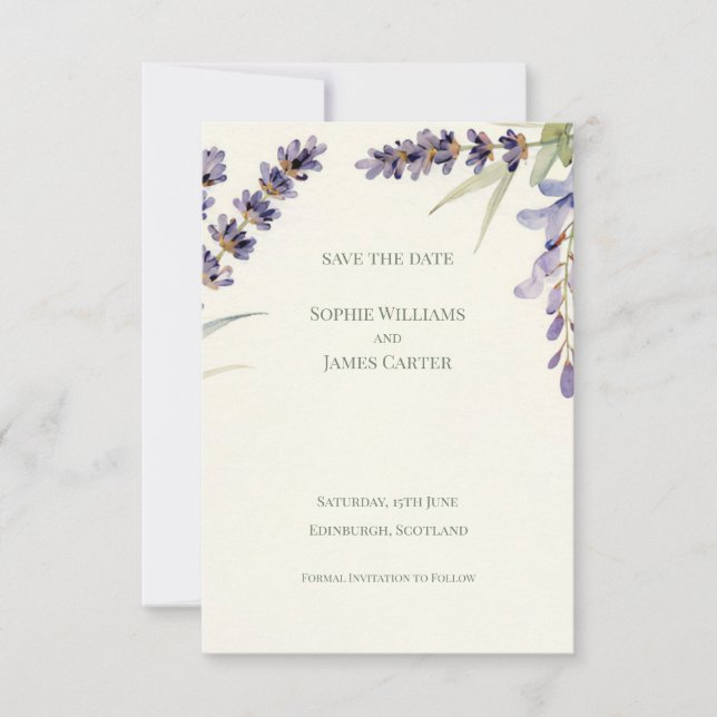 Scottish Lavender Bluebell Botanical Wedding Save The Date (Front)