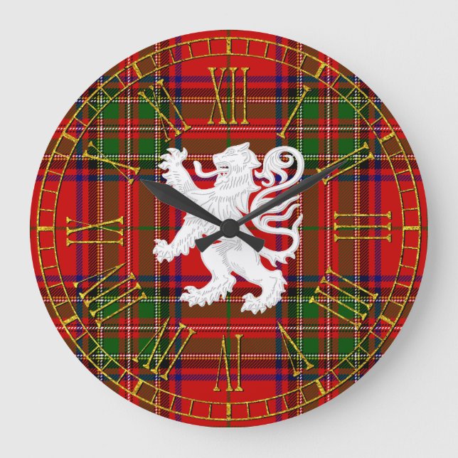 Scottish Lion Rampant on Tartan Large Clock (Front)