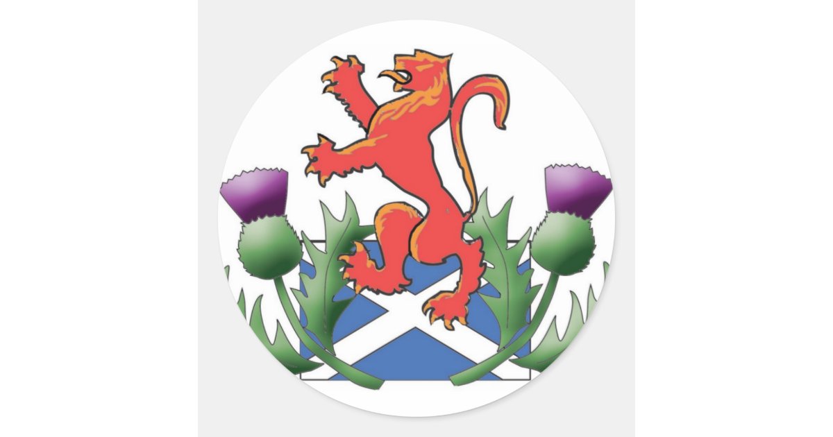 Scottish Lion Rampant with Saltire and Thistles Classic Round Sticker | Zazzle