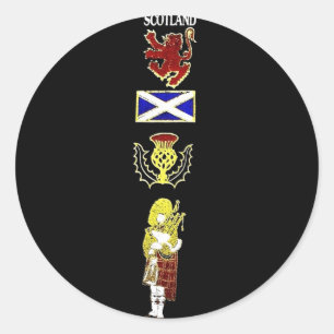 Scottish Lion, Thistle, Flag and Piper in Tartan Classic Round Sticker