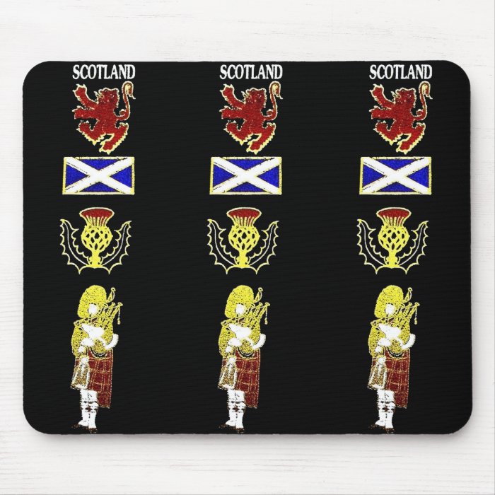 Scottish Lion, Thistle, Flag and Piper in Tartan Mousepad