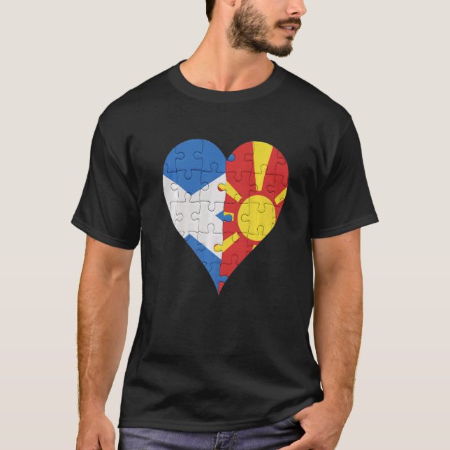 Scottish Macedonian Flag Heart T-Shirt (Front)
