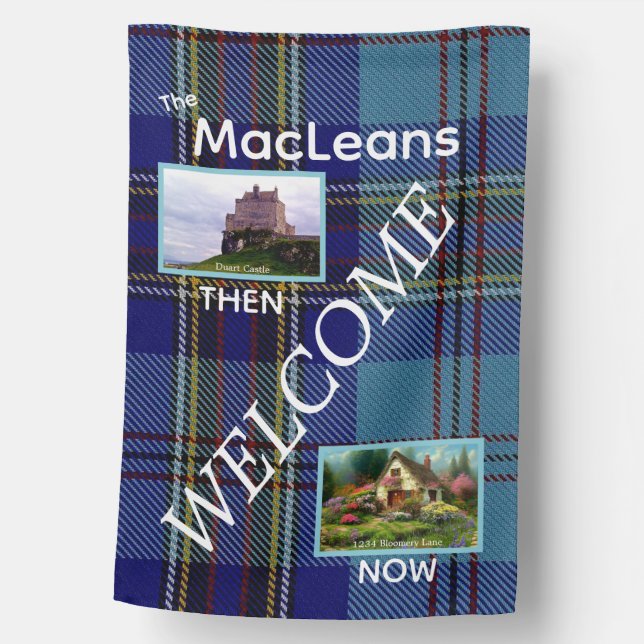 Scottish MacLean Clan Tartan Castle  Welcome House House Flag (Front)